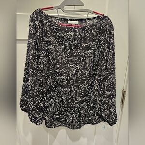 Prologue Black White Mottled Geo Print Long Sleeve Blouse NWT Size M